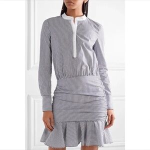 Veronica Beard Everett Gray Striped Ruched Long Sleeve Dress